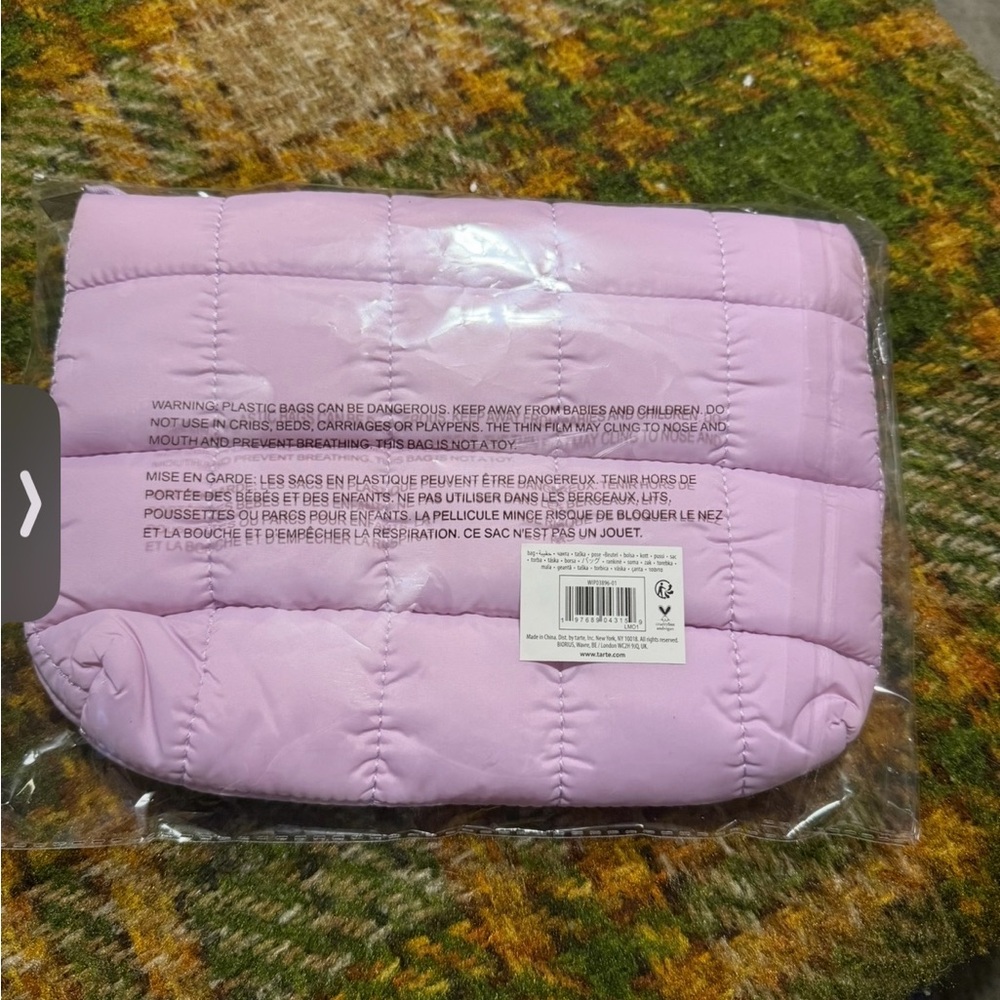 Tarte lavender puffed makeup bag new